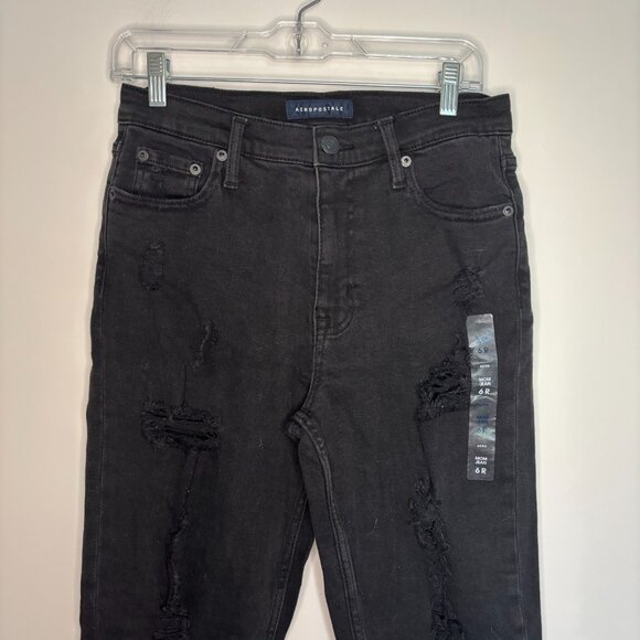 AEROPOSTALE NEW Mom Jean Womens 6R Black Distressed Denim - Picture 1 of 8